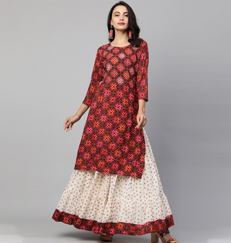Women Red Ethnic Motifs Printed Empire Kurta with Salwar